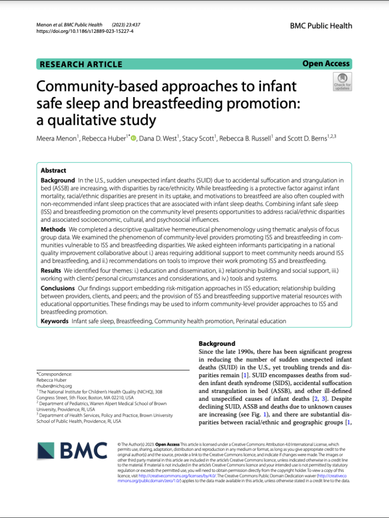 Community-based approaches to infant safe sleep and breastfeeding promotion: a qualitative study